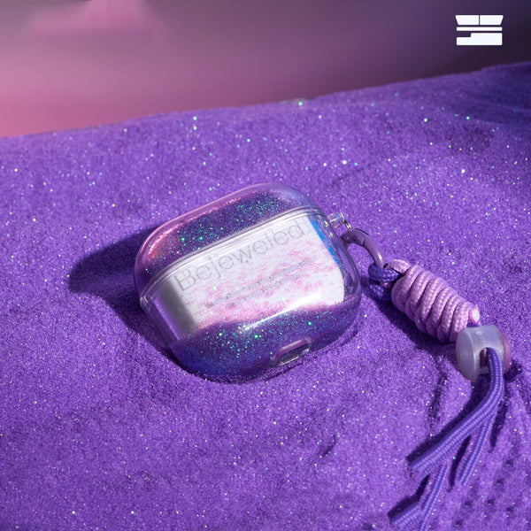 Purple Bejeweled Liquid Glitter Earphone Case